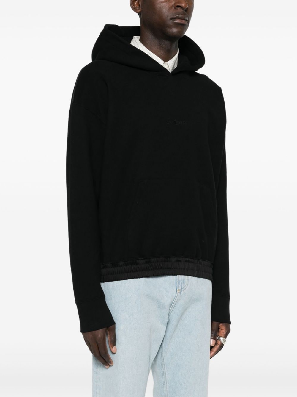 Saint Laurent hoodie, black logo hoodie, luxury casual wear, sophisticated casual clothing, designer men's hoodies