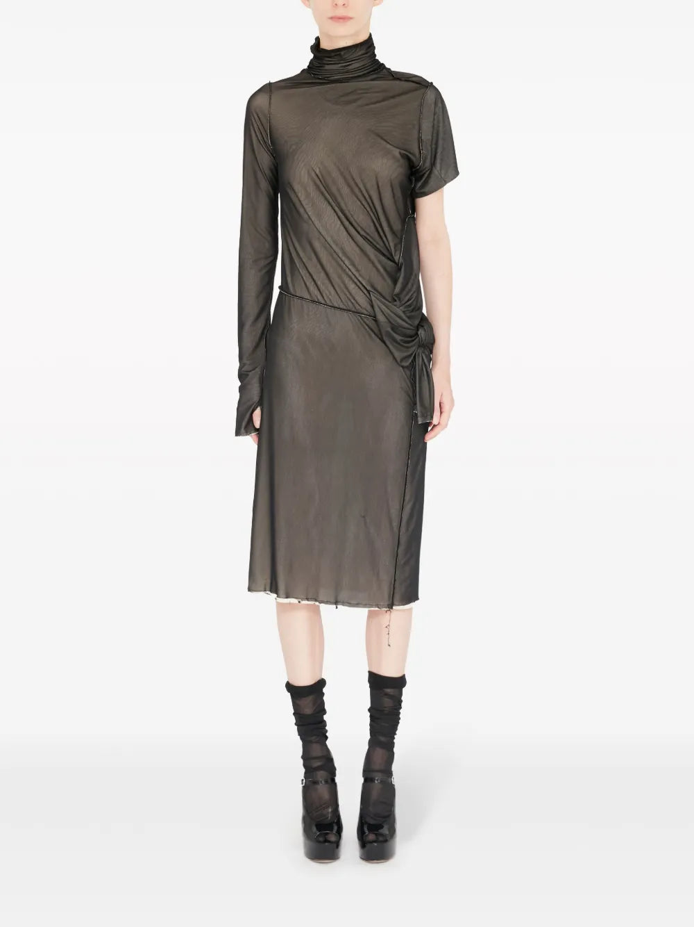 Asymmetric Ruched Dress in Viscose