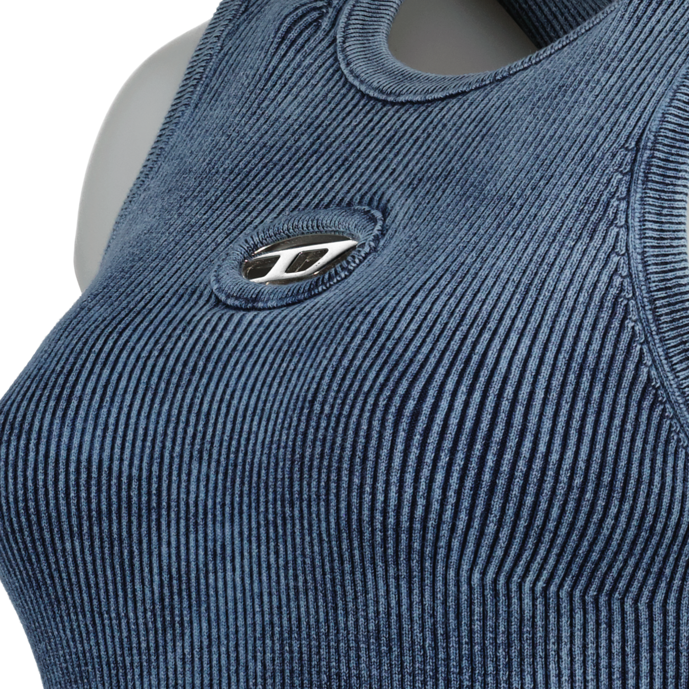 Ribbed top, Diesel top, Blue sleeveless top, Autumn-Winter fashion, Designer women's wear