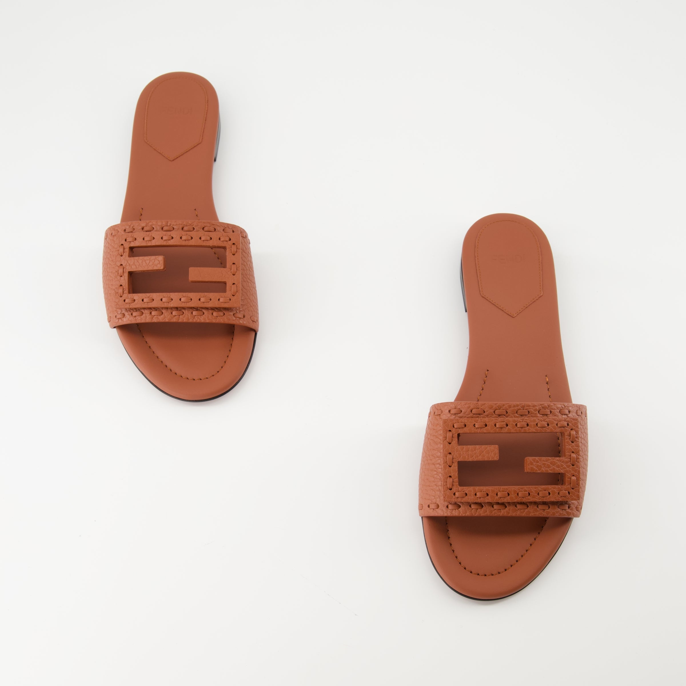 leather sandals, Baguette sandals, FF logo sandals, brown summer footwear, luxury sandals