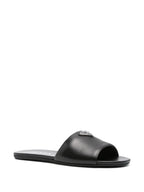 Prada, black leather slides, luxury footwear, nappa leather, designer slides