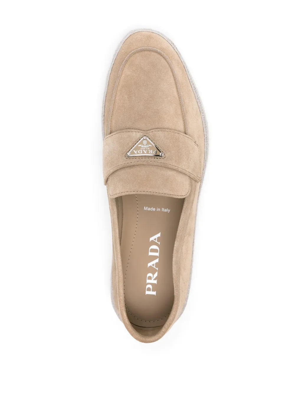 Luxury suede moccasins, Prada beige footwear, elegant men's accessories, Italian suede shoes, high-end moccasins