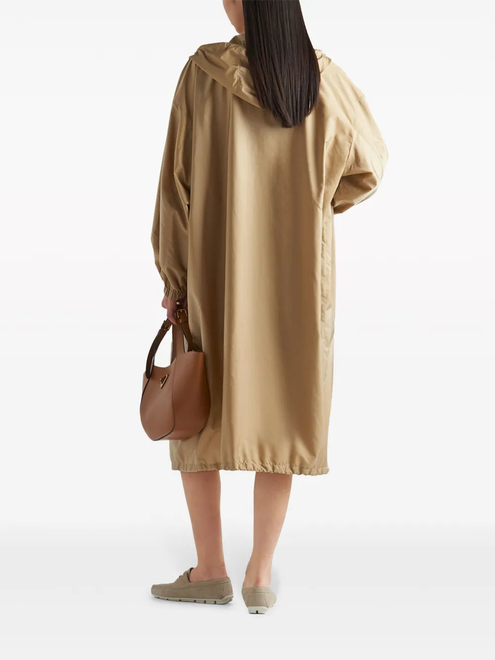 Prada parka, Re-Nylon jacket, luxury outerwear, sustainable fashion, high-end beige coat