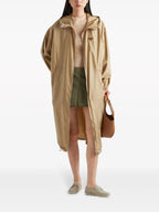 Prada parka, Re-Nylon jacket, luxury outerwear, sustainable fashion, high-end beige coat