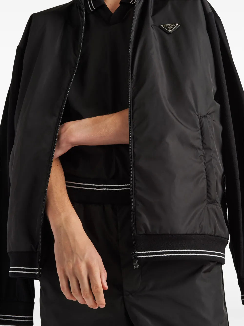 Image of Black Re-Nylon Windbreaker by Prada for Men - Season Spring-Summer 2024 - Detail View 8