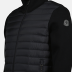 black down jacket, bi-material jacket, Moncler jacket, stylish outerwear, men’s winter coat