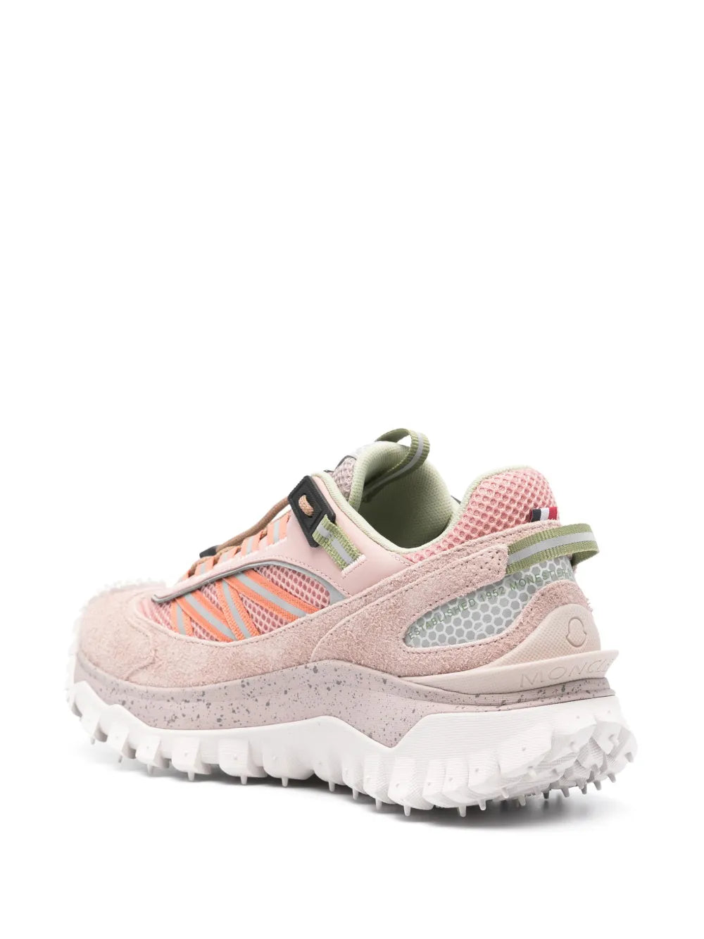 Moncler sneakers, pink suede sneakers, luxury women’s footwear, designer mesh sneakers, high-end casual shoes