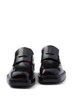 Prada mocassins, brushed leather shoes, luxury footwear, black leather mocassins, designer shoes