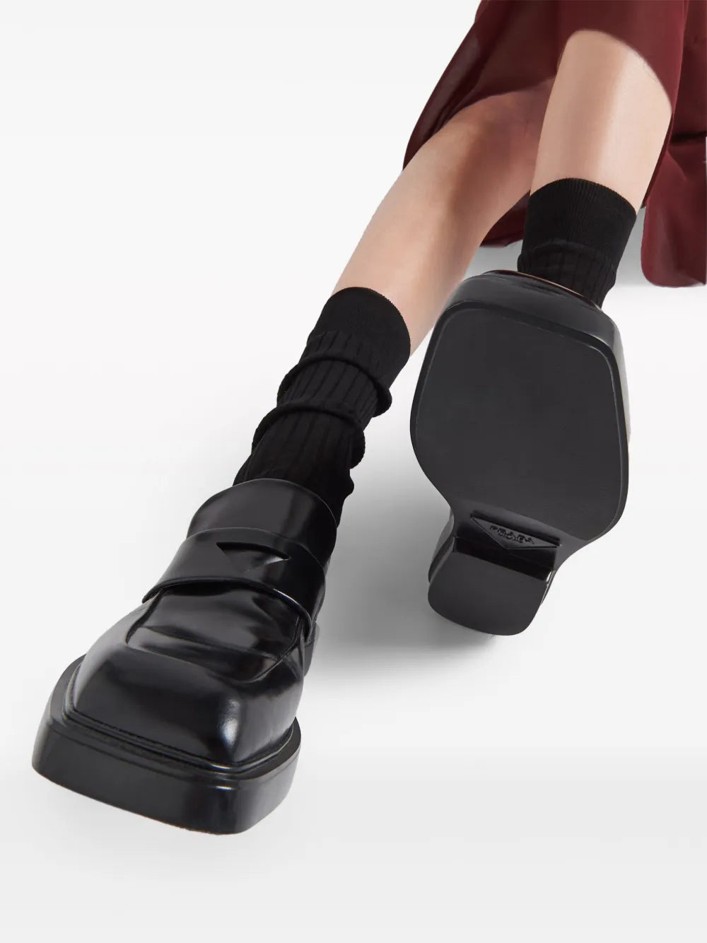 Prada mocassins, brushed leather shoes, luxury footwear, black leather mocassins, designer shoes