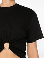 Immagine della t-shirt nera con piercing di Rabanne per donne - Stagione Primavera-Estate 2025 - Vista modello 4