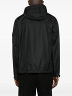 windbreaker, black jacket, Moncler jacket, adjustable hood, nylon jacket