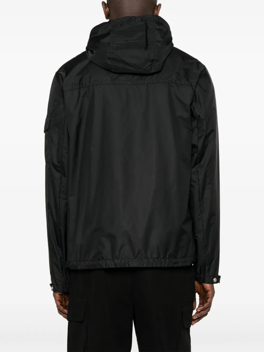 windbreaker, black jacket, Moncler jacket, adjustable hood, nylon jacket