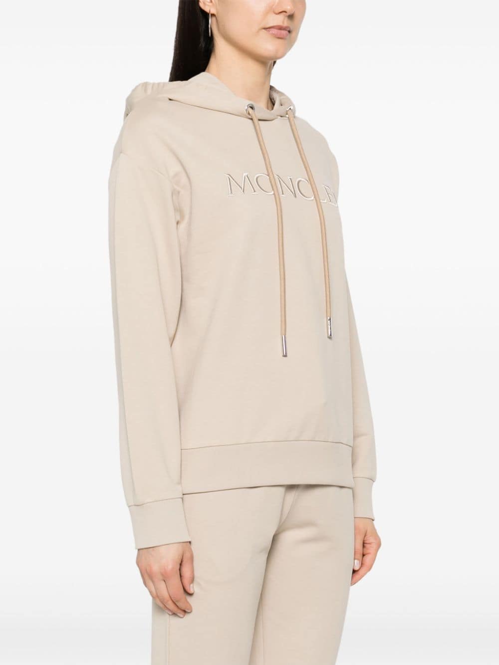 luxury hoodie, Moncler hoodie, beige cotton hoodie, logo hoodie, premium casual wear