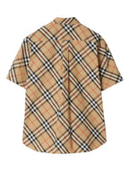 Beige Checkered Short Sleeve Shirt