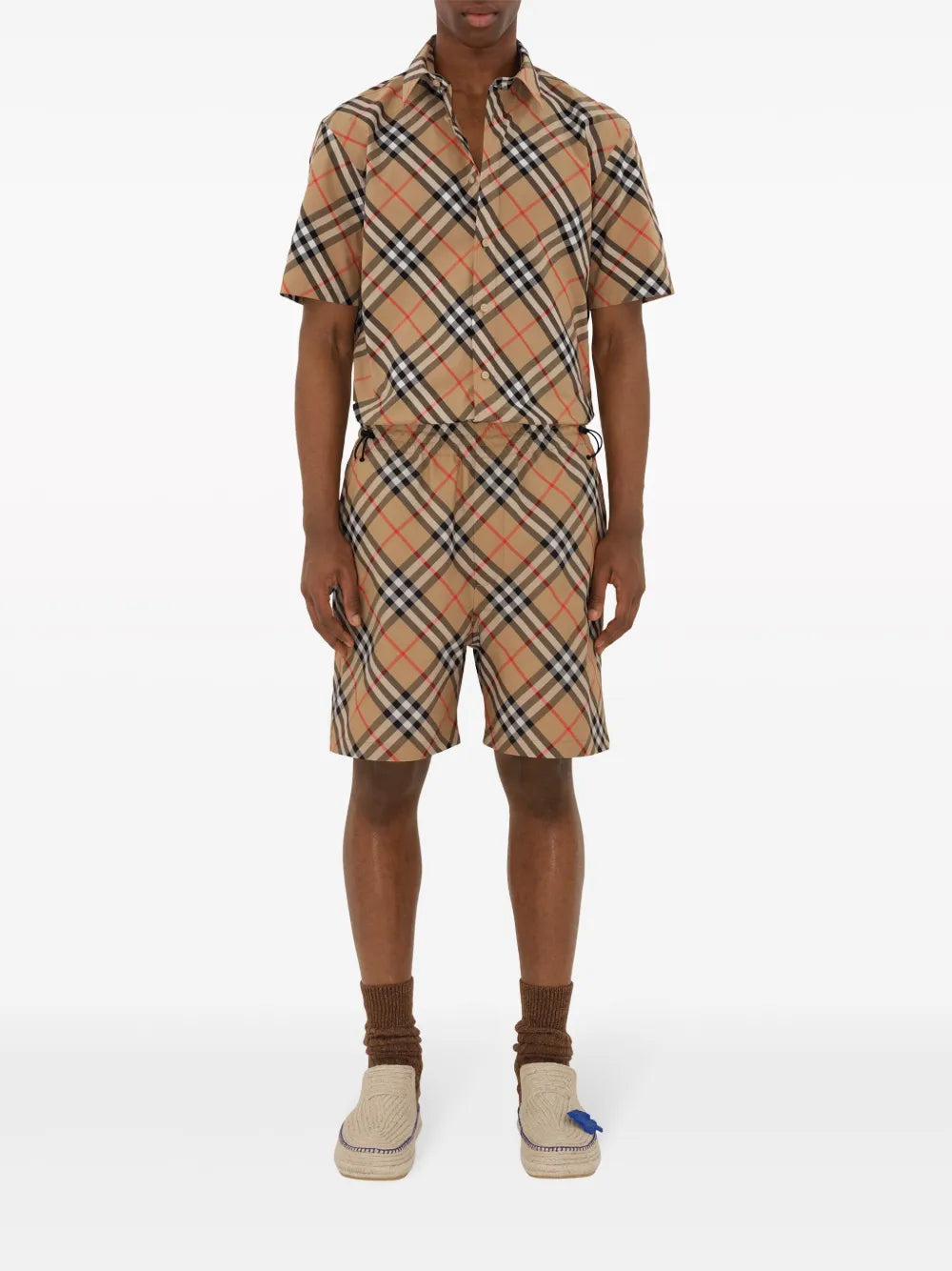 Beige Checkered Short Sleeve Shirt