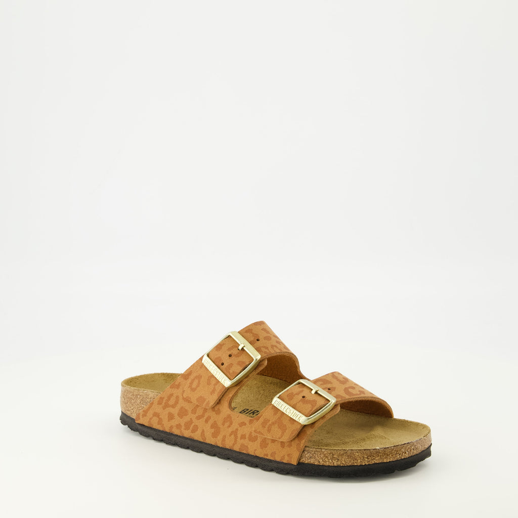 Image of Arizona Leopard Print Sandals by Birkenstock for Women - Season Spring-Summer 2026 - Front Right Three-Quarter View