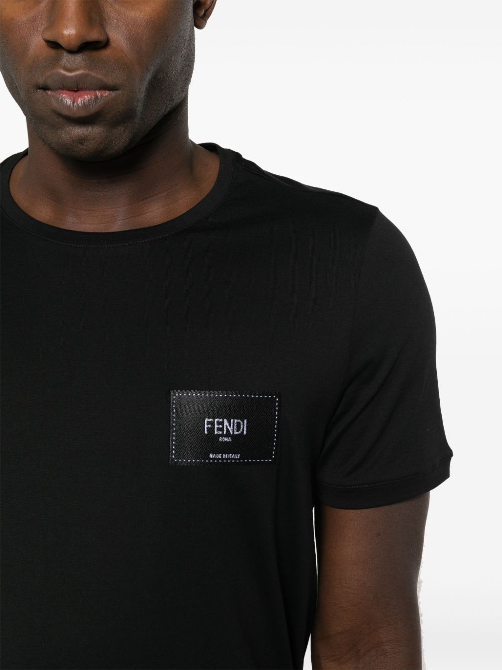   Black cotton T-shirt, Fendi Roma, luxury T-shirt, round neck T-shirt, designer T-shirt  