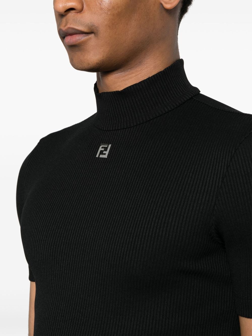 Fendi turtleneck sweater, black ribbed knit, luxury menswear, 2024 Spring-Summer, high-end fashion