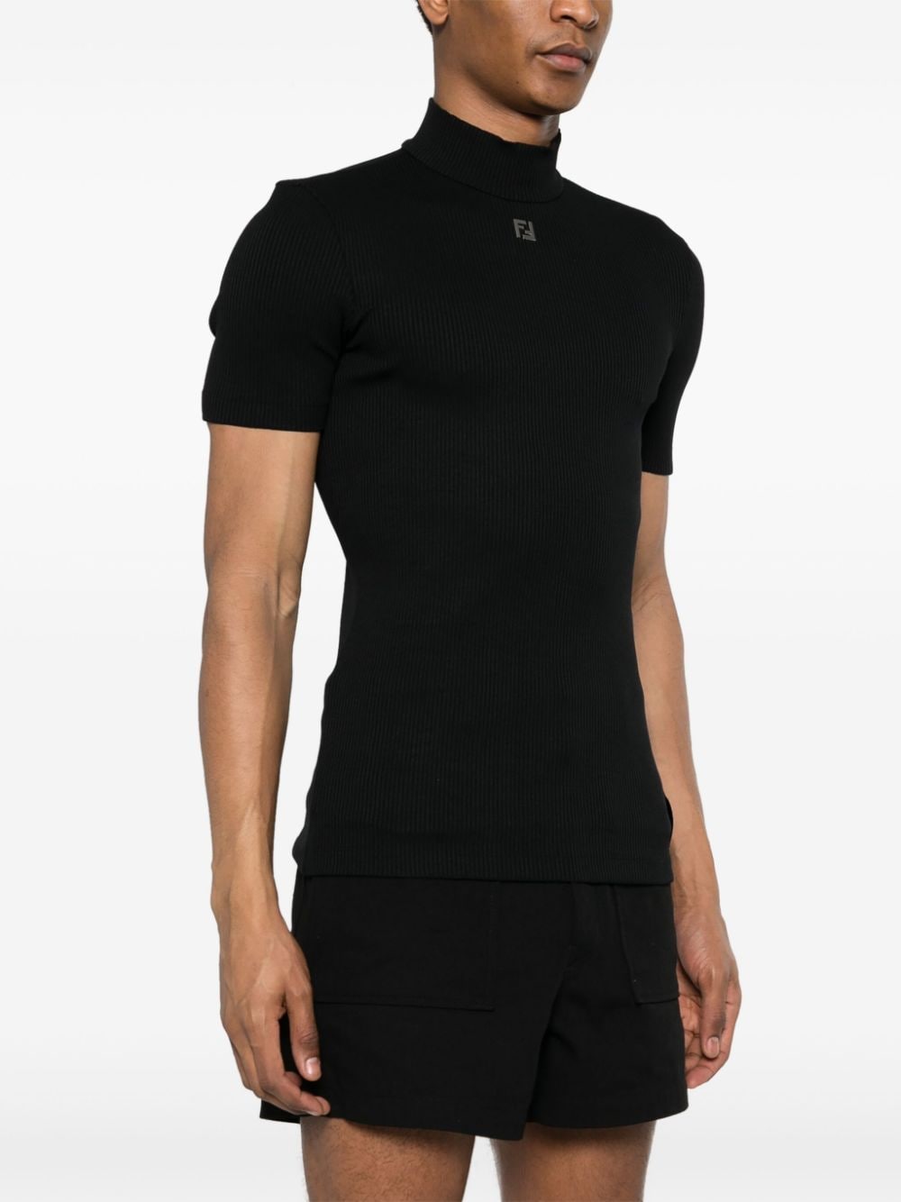 Fendi turtleneck sweater, black ribbed knit, luxury menswear, 2024 Spring-Summer, high-end fashion