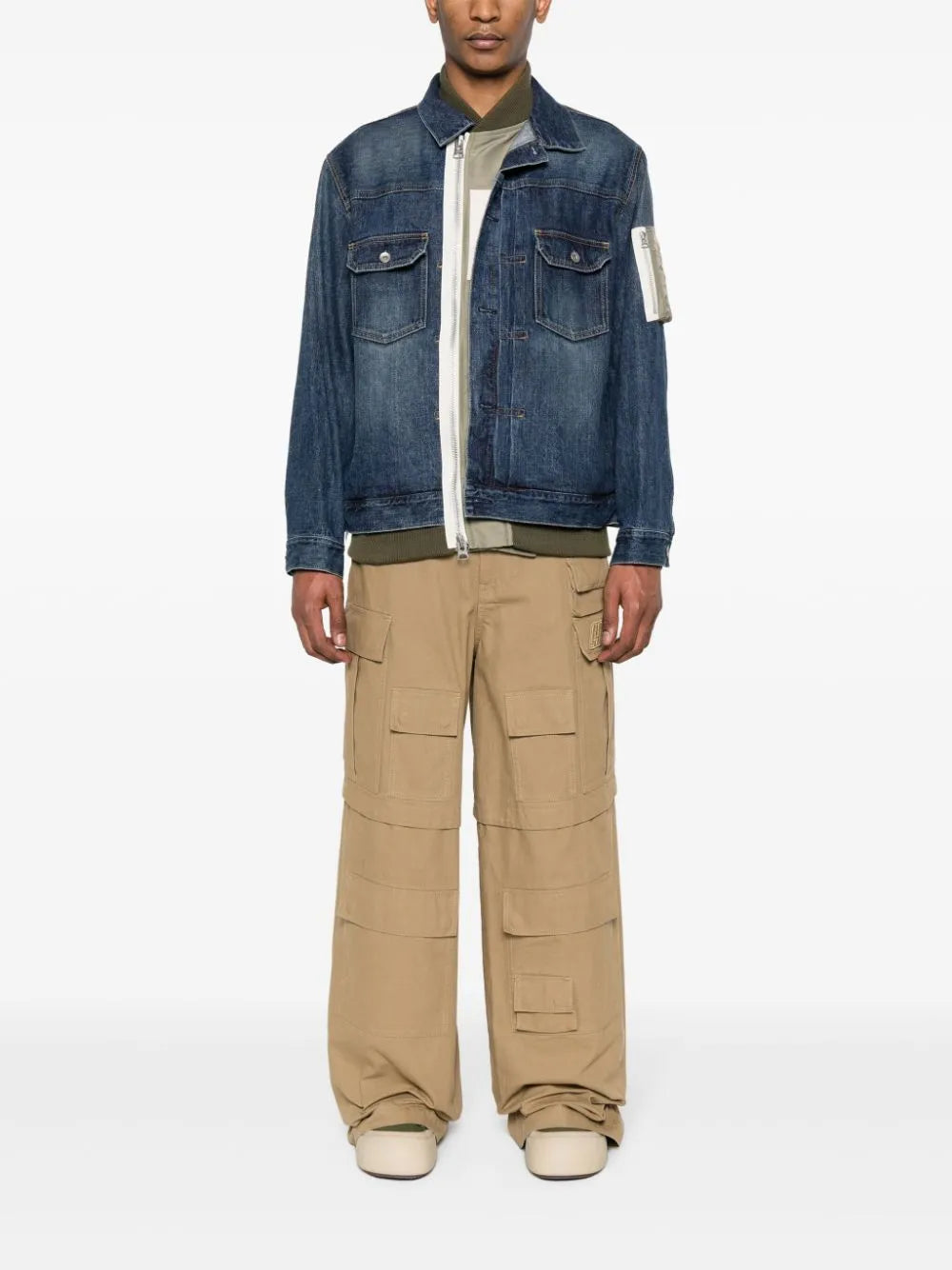 Denim hybrid jacket, Sacai outerwear, luxury men's fashion, high-end jacket, modern denim jacket