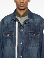 Denim hybrid jacket, Sacai outerwear, luxury men's fashion, high-end jacket, modern denim jacket