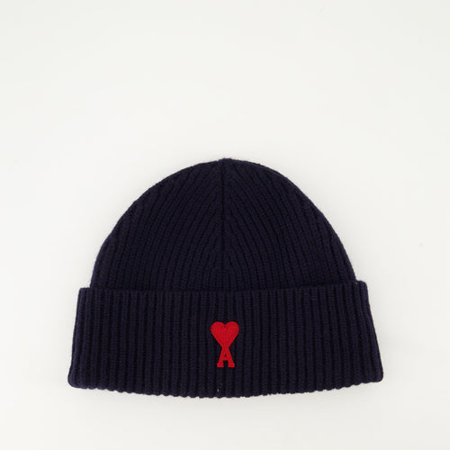 Navy Blue Heart Embroidered Beanie