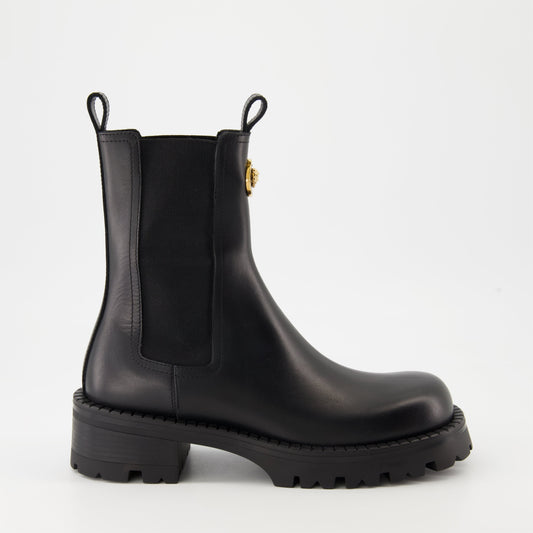 Chelsea boots, Luxury footwear, Versace boots, Autumn-Winter collection, Black leather boots