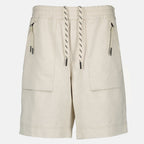 Pantaloni Corti in Cotone e Lino Beige