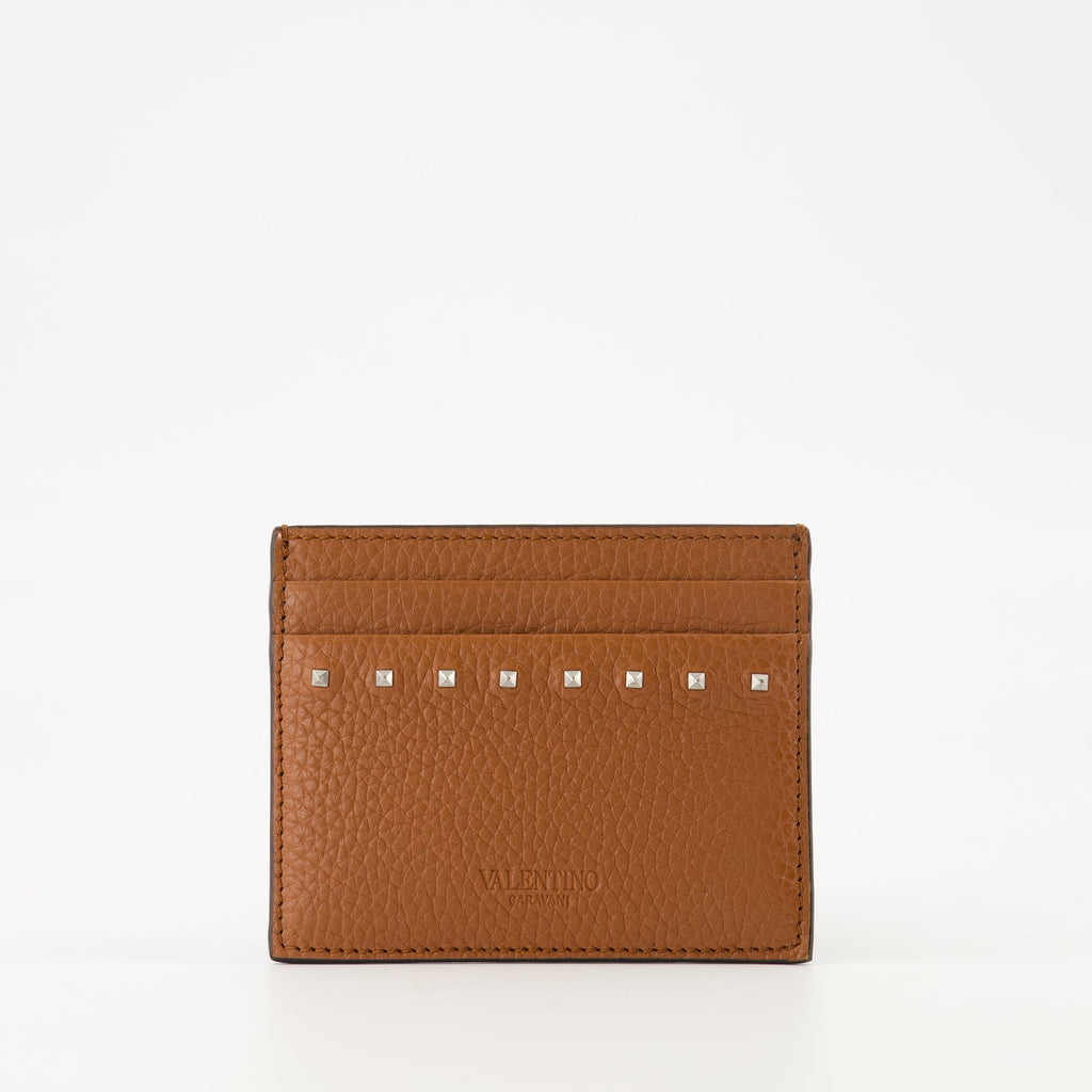 Valentino Garavani cardholder, grained calfskin, Rockstud design, brown cardholder, luxury accessories