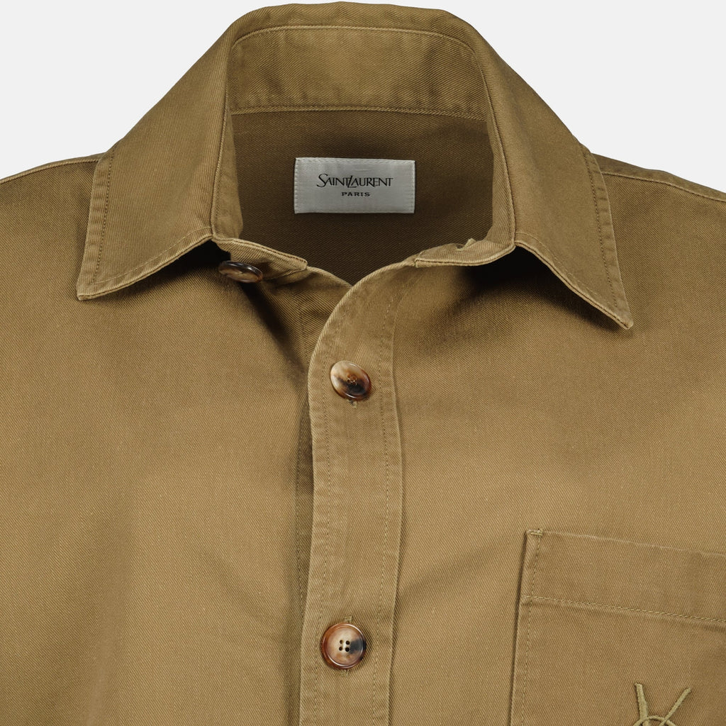 Saint Laurent shirt, gabardine shirt, khaki shirt, cotton linen shirt, women's fashion