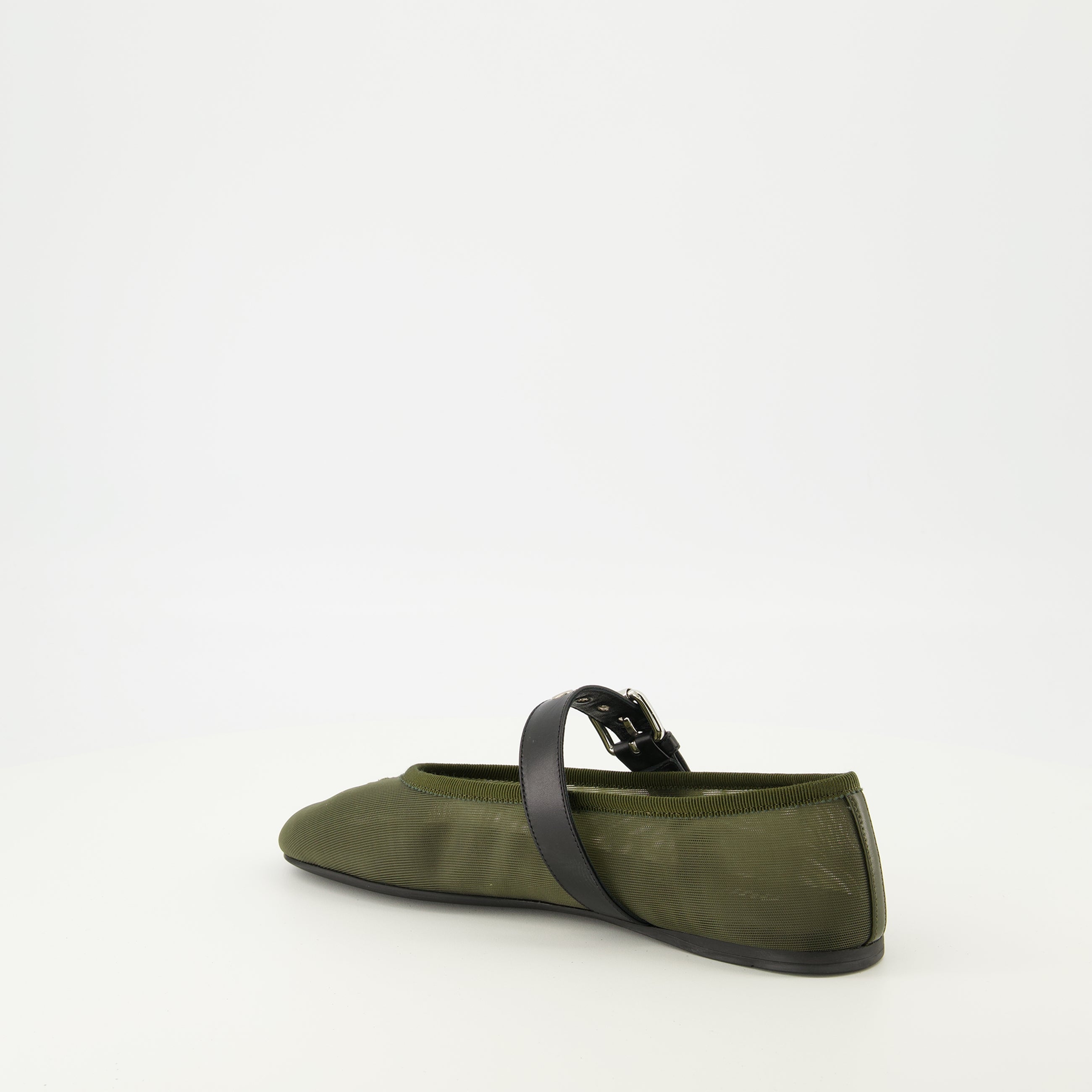 khaki ballerinas, mesh shoes, Miu Miu footwear, comfortable ballerinas, adjustable strap shoes