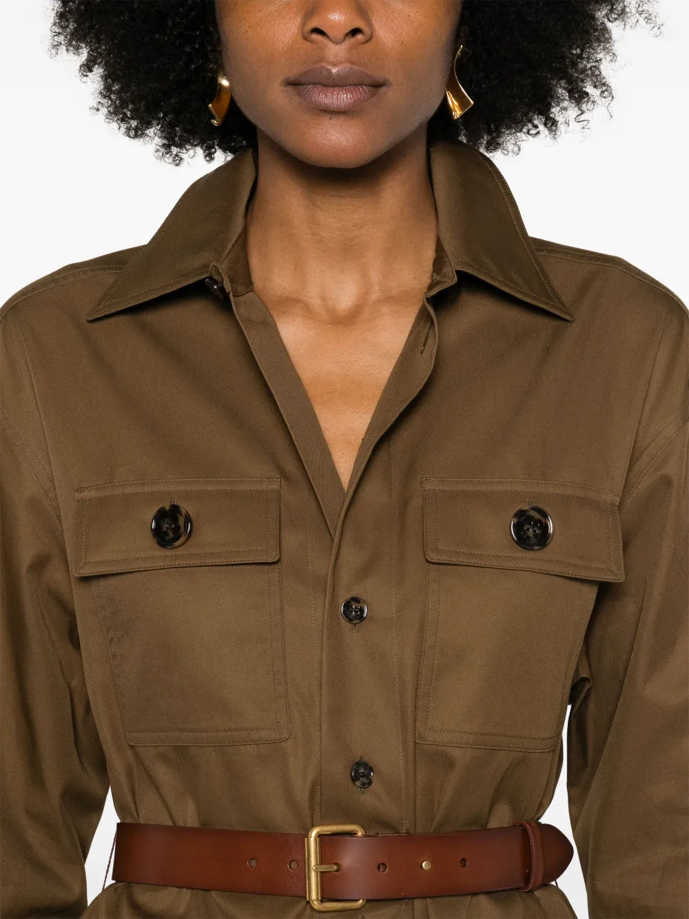 shirt dress, Saint Laurent dress, brown kaki dress, cotton dress, elegant dress