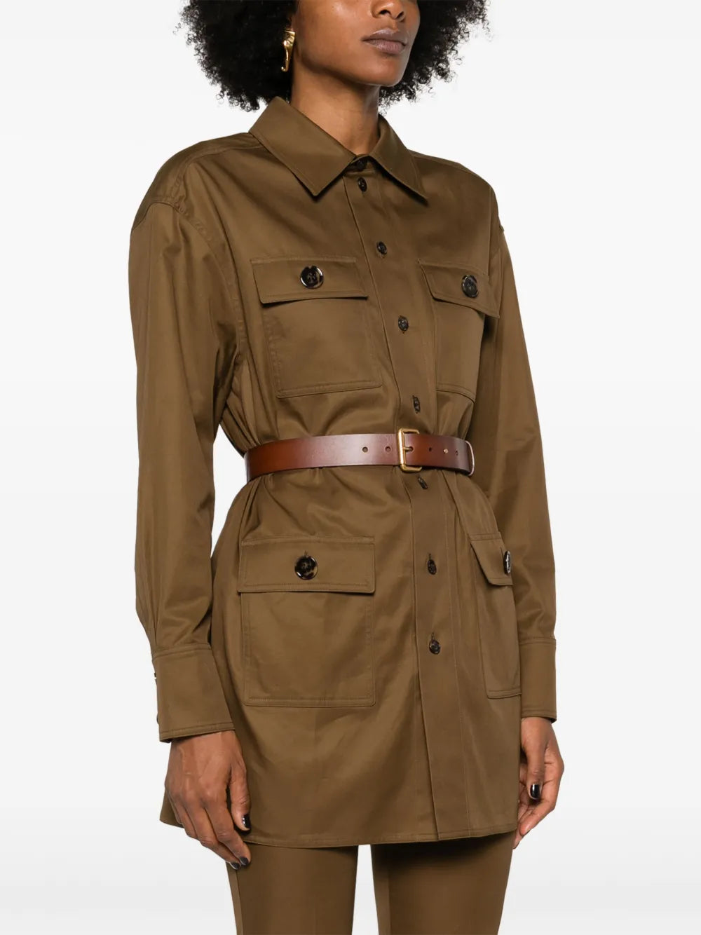 shirt dress, Saint Laurent dress, brown kaki dress, cotton dress, elegant dress