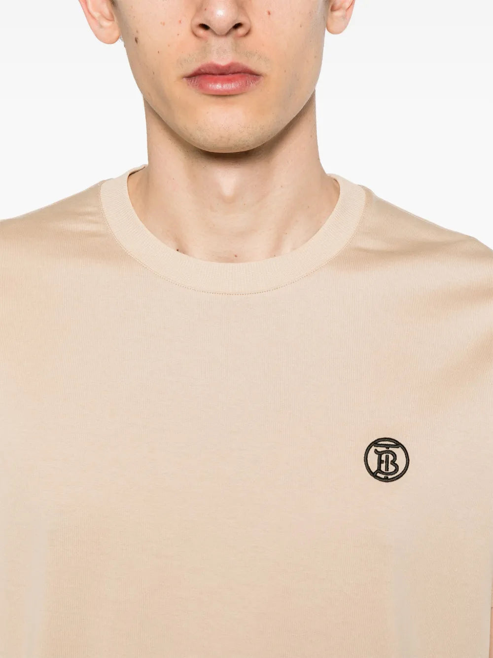 Beige T-shirt with Embroidered Logo
