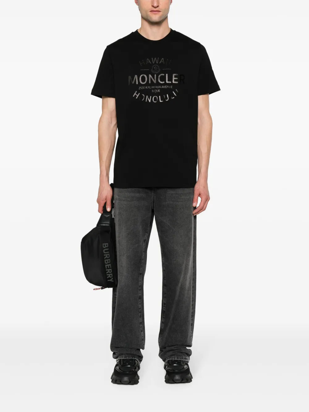 Moncler, Black T-Shirt, Logo Print, Luxury Fashion, Men's Fashion