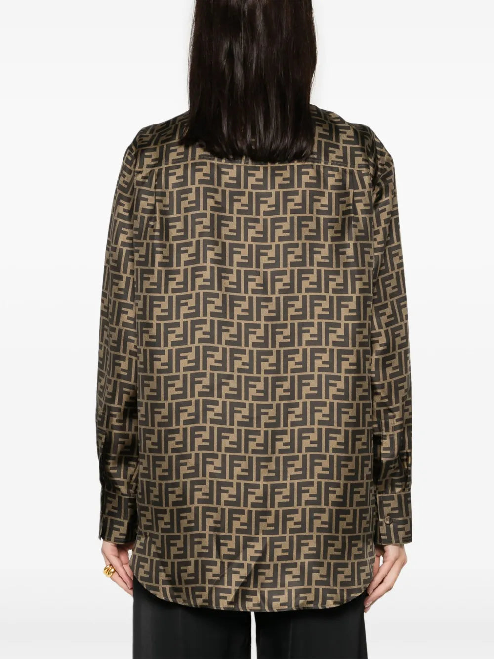 Image of Silk FF Brown Shirt by Fendi for Women - Season Spring-Summer 2025 - Model view 3