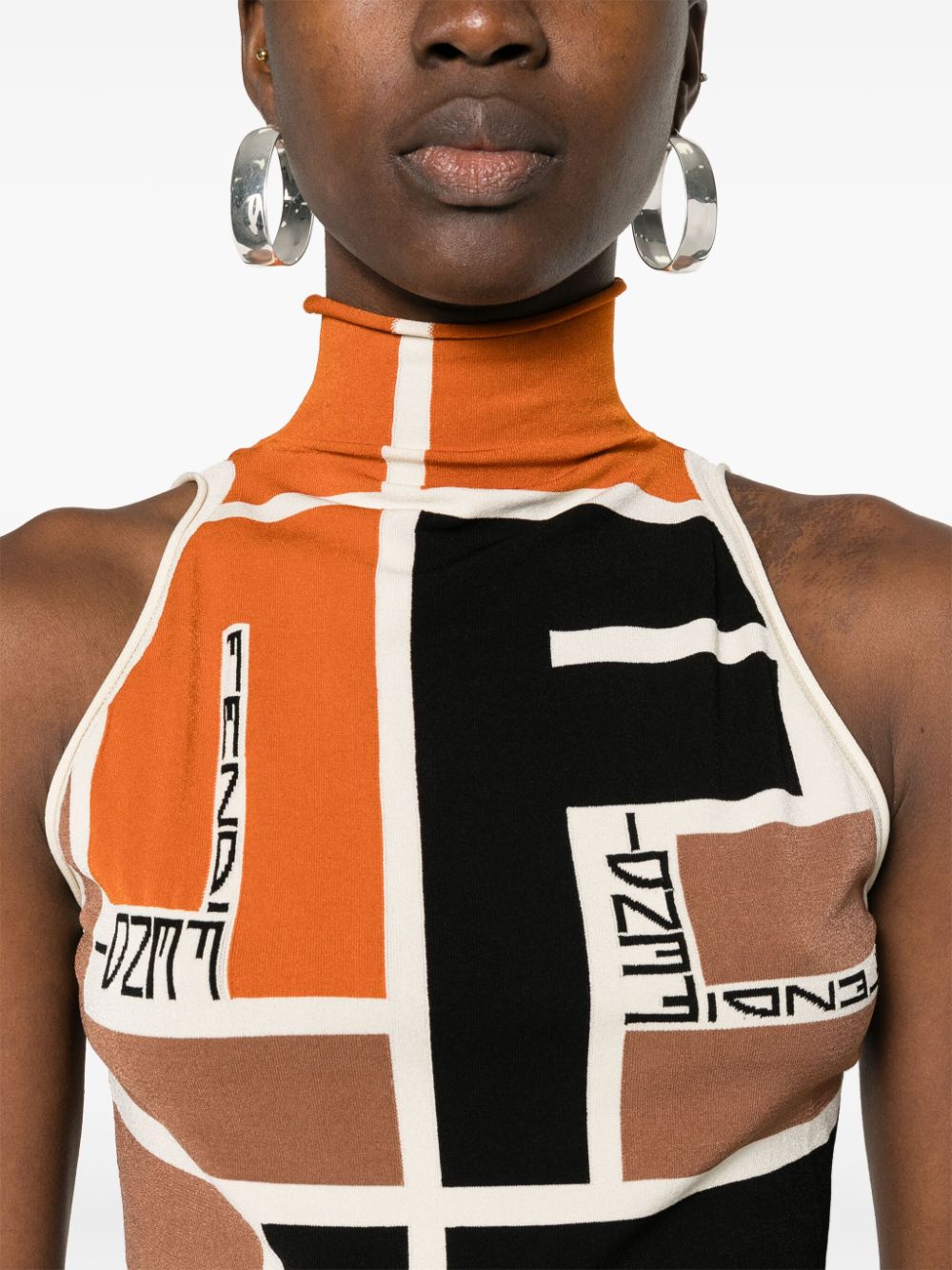 Fendi Lycra® top, multicolored sleeveless top, luxury spring collection, high neckline Lycra®, Japanese Lycra® fashion