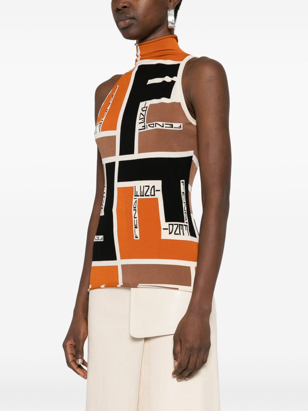 Fendi Lycra® top, multicolored sleeveless top, luxury spring collection, high neckline Lycra®, Japanese Lycra® fashion