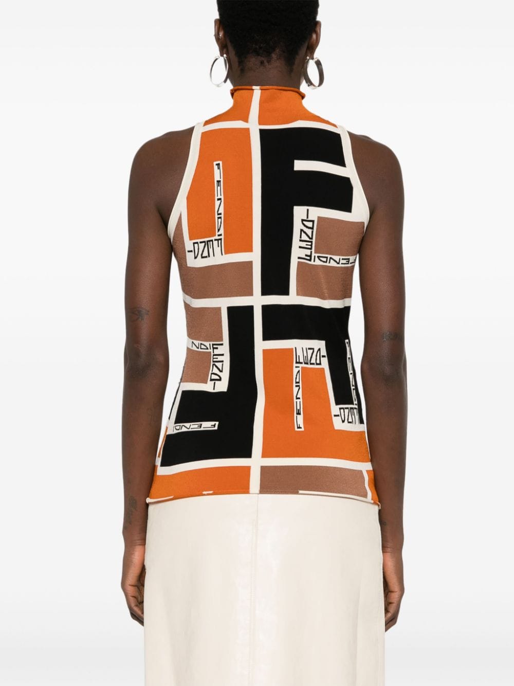 Fendi Lycra® top, multicolored sleeveless top, luxury spring collection, high neckline Lycra®, Japanese Lycra® fashion