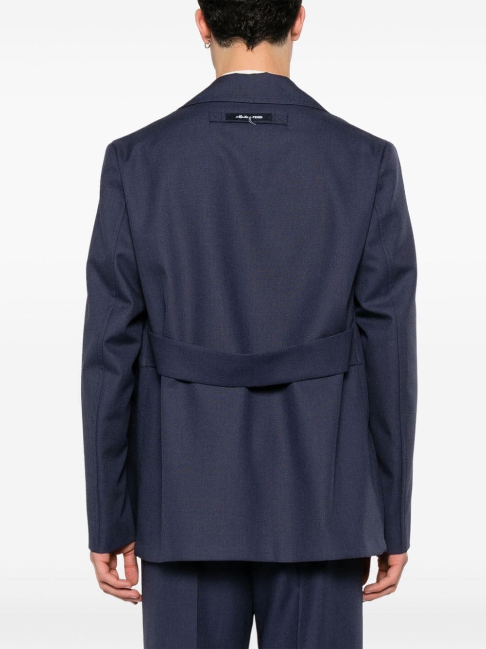 Image of Blue Wool Jacket with Peak Lapels by Fendi for Men - Season Spring-Summer 2024 - Detail View 6