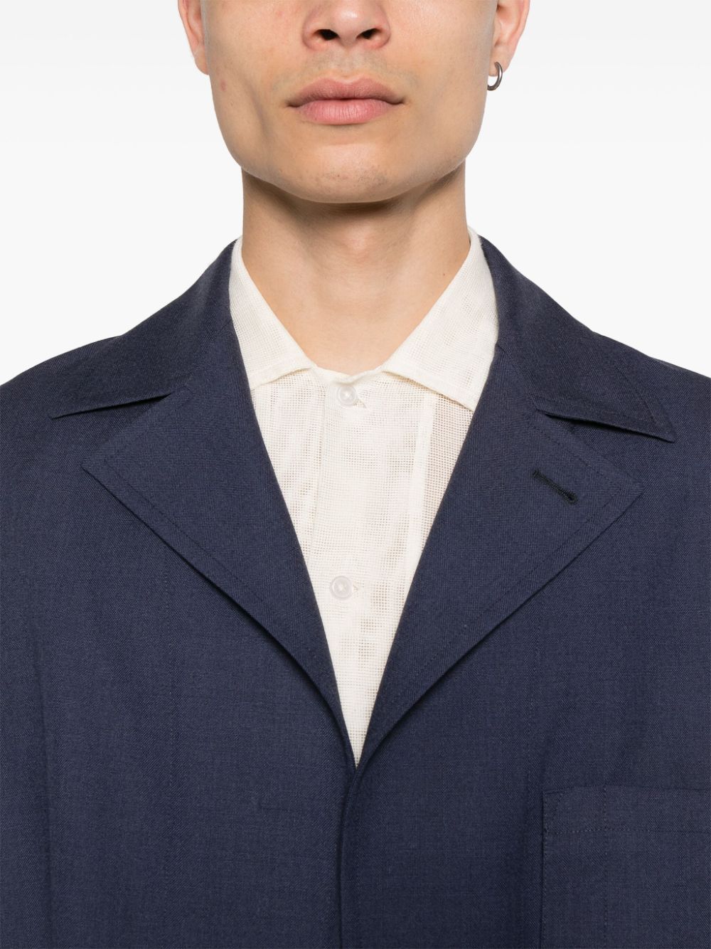 Image of Blue Wool Jacket with Peak Lapels by Fendi for Men - Season Spring-Summer 2024 - Detail View 7