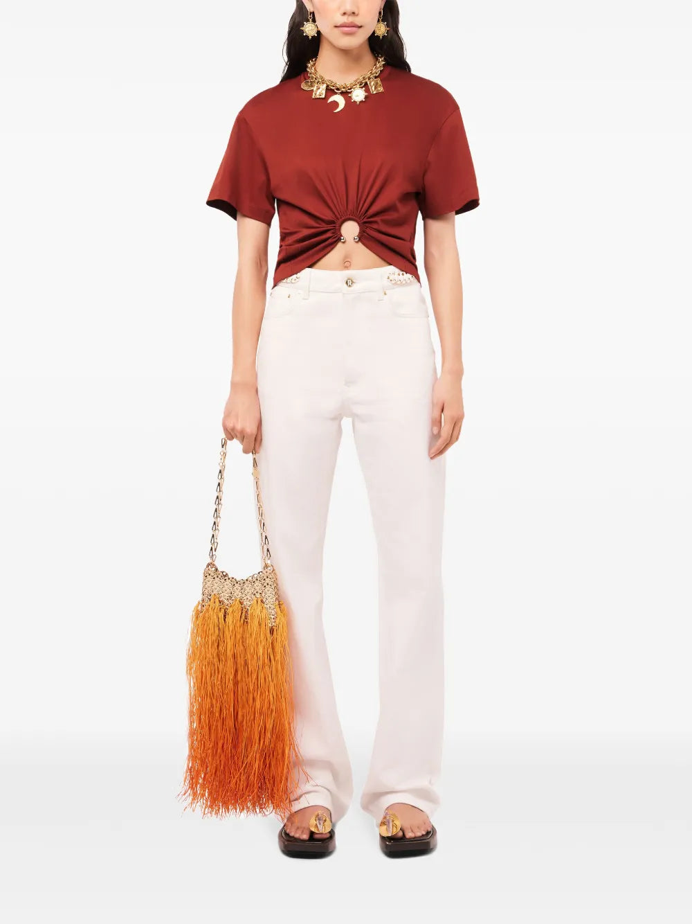 white jeans, straight cut jeans, Rabanne fashion, high-quality cotton denim, women's denim collection