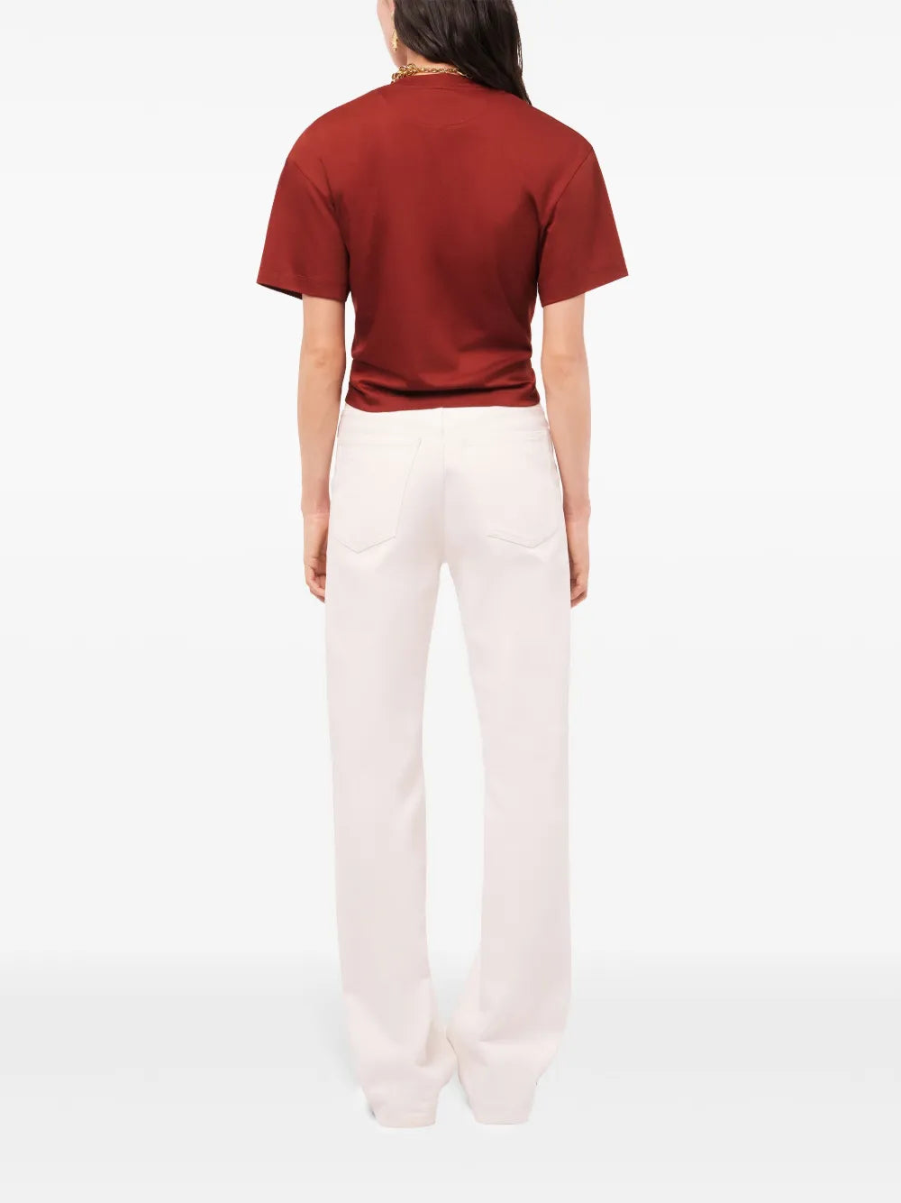 white jeans, straight cut jeans, Rabanne fashion, high-quality cotton denim, women's denim collection