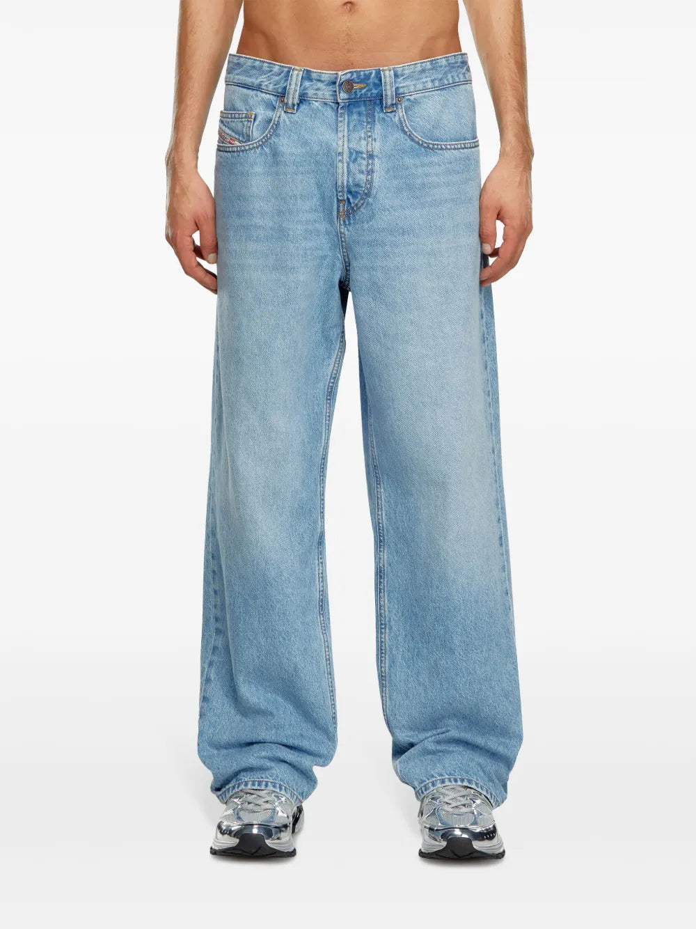Image of Light Blue Straight Jeans by Diesel for Men - Season Spring-Summer 2025 - Model view 2