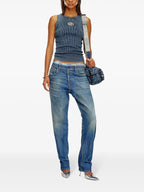 여성을 위한 디젤의 M-Anchor-A-Sl 골지 블루 탑 이미지 - 시즌 가을-겨울 2024 - 뒷면 보기