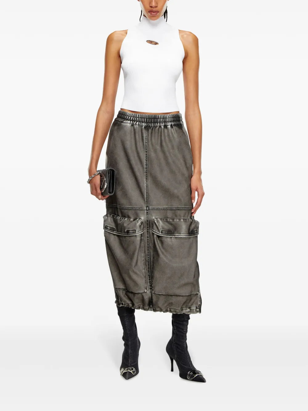 Image of High-neck Sleeveless Ribbed Top by Diesel for Women - Season Autumn-Winter 2024 - Back View