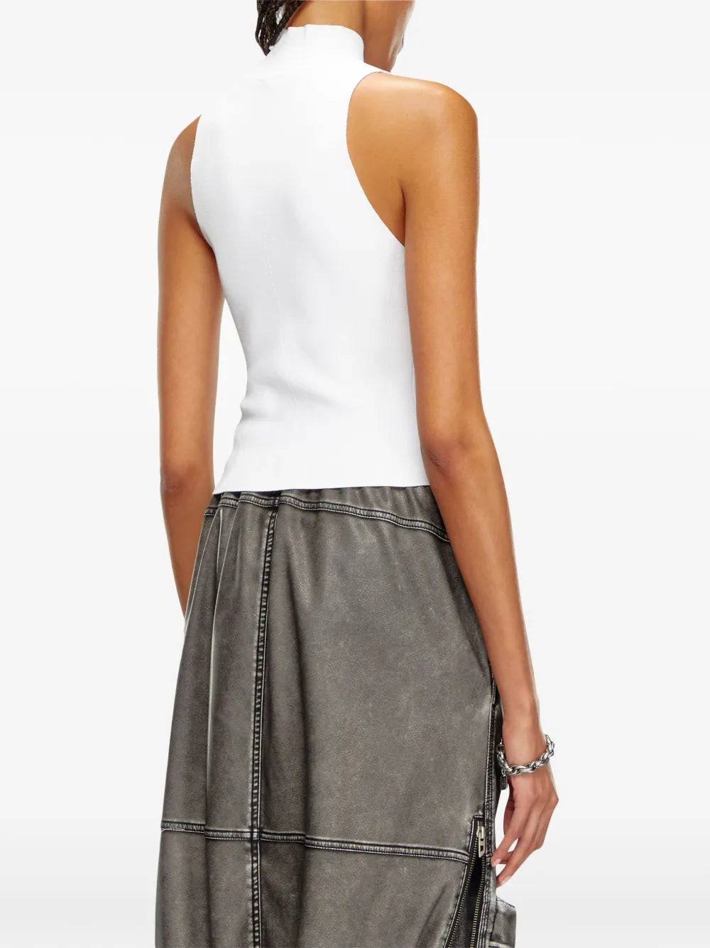Image of High-neck Sleeveless Ribbed Top by Diesel for Women - Season Autumn-Winter 2024 - Detail View 6