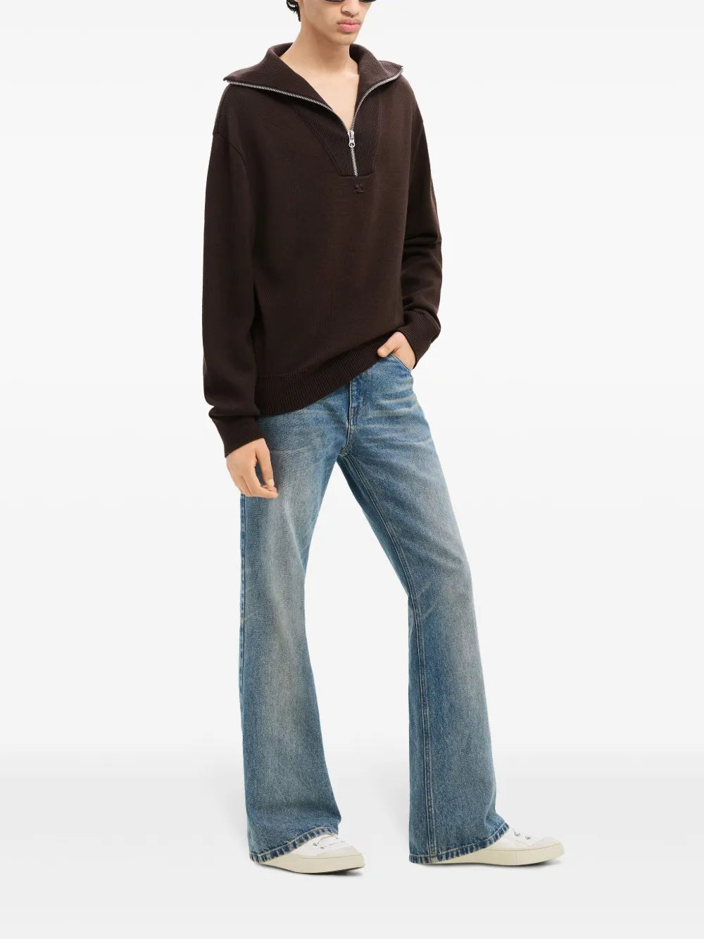 Image of Brown Turtleneck Sweater with Zip by Courreges for Men - Season Autumn-Winter 2024 - Detail View 6