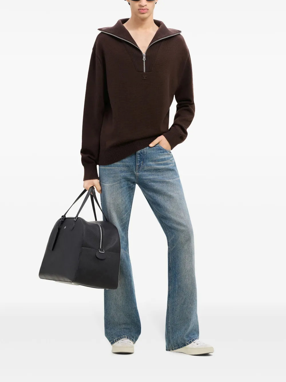 Image of Brown Turtleneck Sweater with Zip by Courreges for Men - Season Autumn-Winter 2024 - Back View