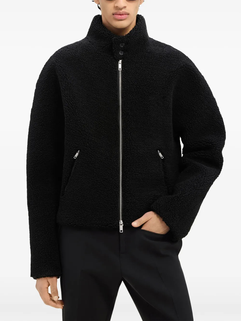 Image of Black Fleece Bomber Jacket by Courrèges for Men - Season Autumn-Winter 2024 - Detail View 6